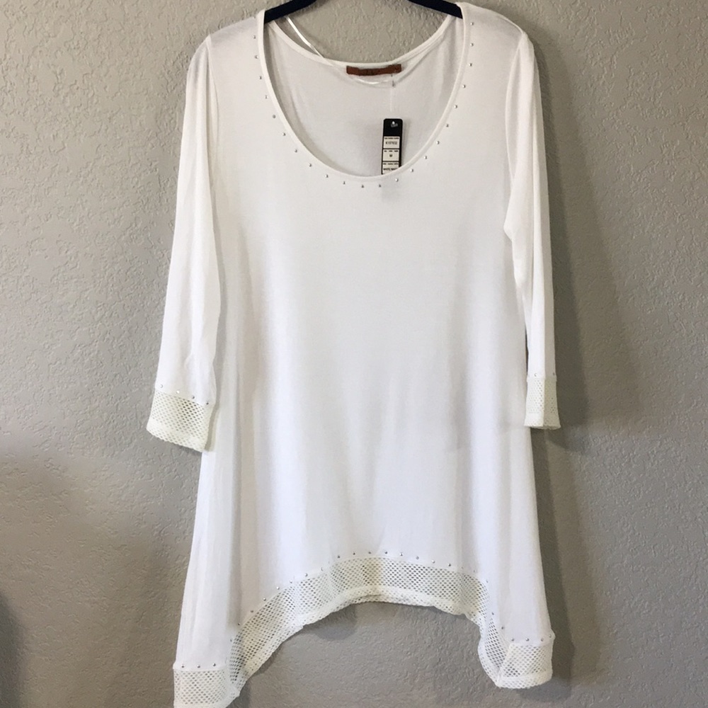 White Tunic Top Embellished neckline and hem